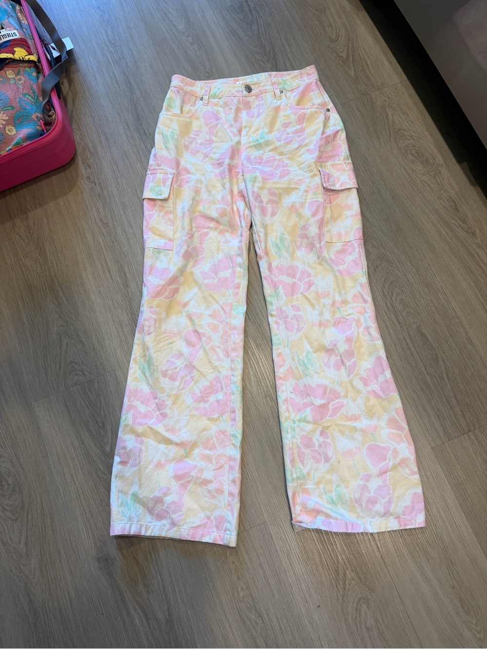 New without tags - Stieglitz Pastel Floral Cargo Jeans - Pink, Cream, Mint